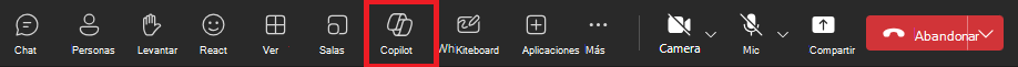Captura de pantalla del icono de Copilot en una reunión de Teams.