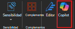Recorte de pantalla del icono de Copilot en la cinta de Word.