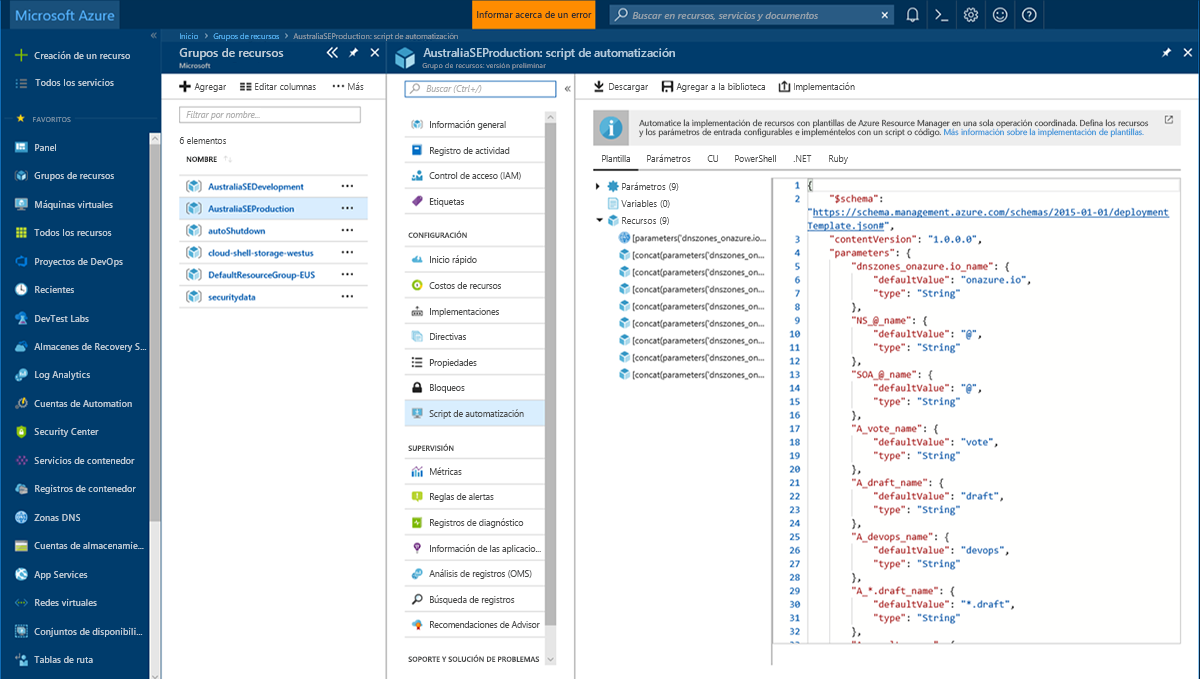 Screenshot of Azure Resource Manager