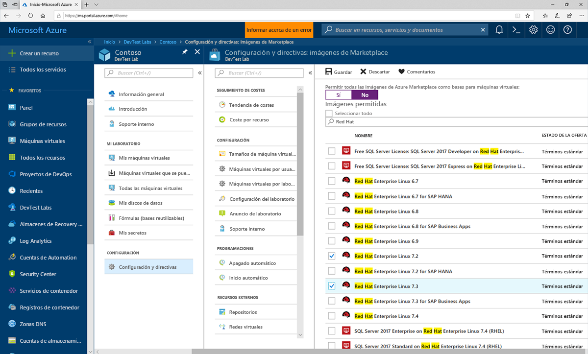 Screenshot of Azure Lab Services