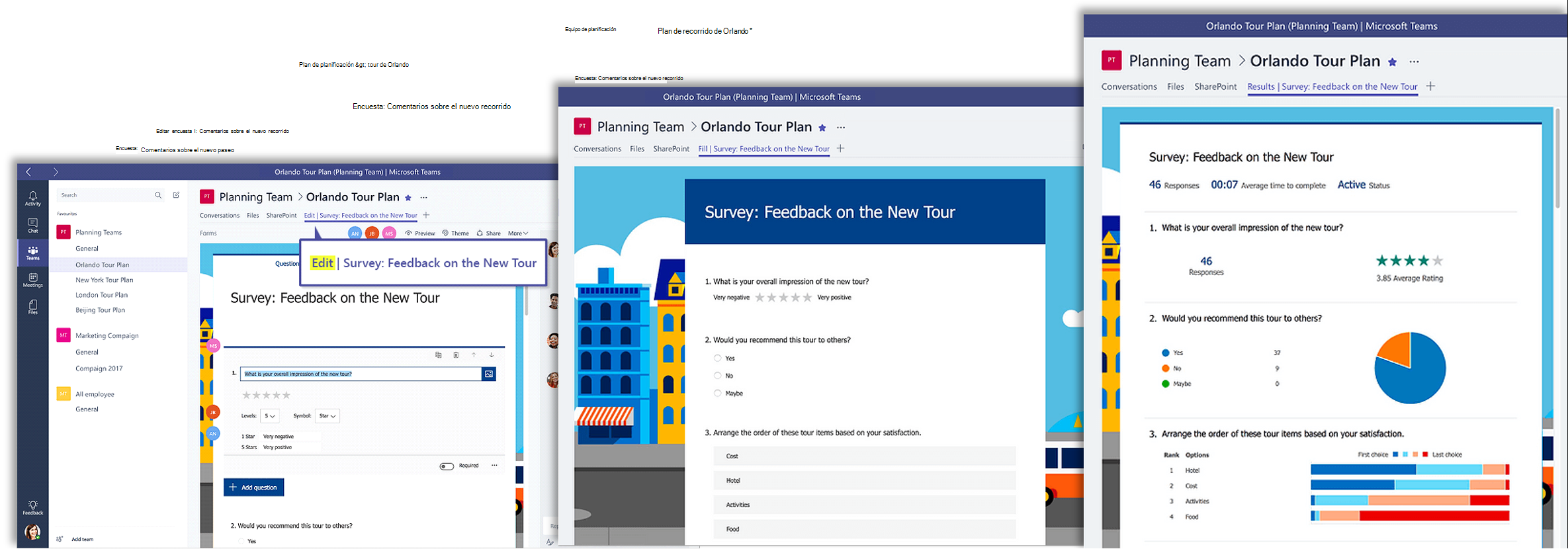 Captura de pantalla del gráfico que muestra los formularios en Microsoft Teams.