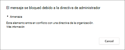 Captura de pantalla de la información de condición de directiva para el remitente.