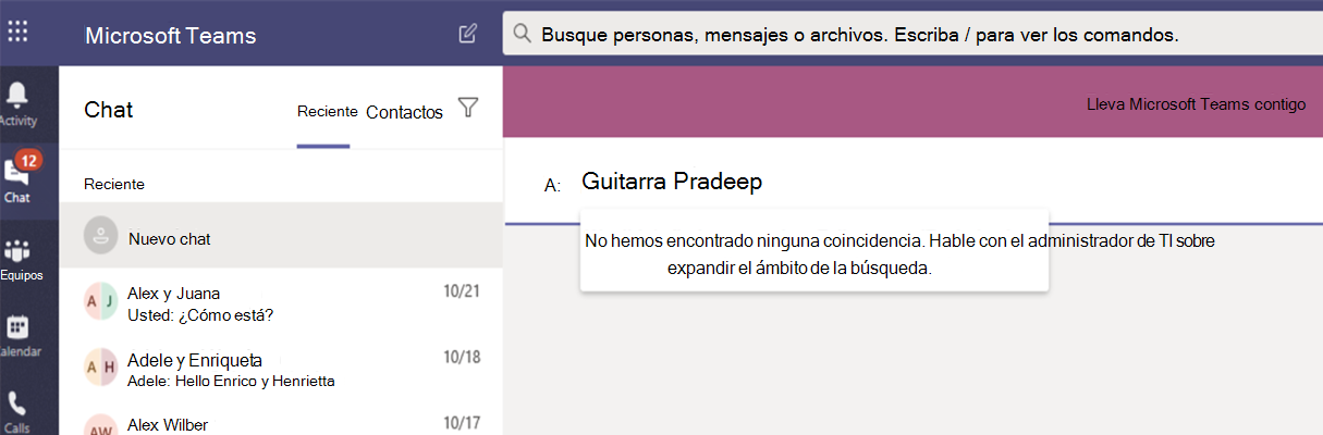 Recorte de pantalla que muestra la comunicación bloqueada en el chat 1:1.