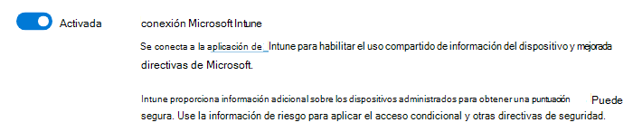 Captura de pantalla de la configuración de conexión de Microsoft Intune.