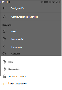 Opción de enviar comentarios para el cliente móvil de Teams