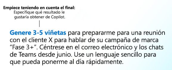 Diagrama en el que se muestra el primer paso para crear una indicación: empezar teniendo en cuenta el objetivo final.