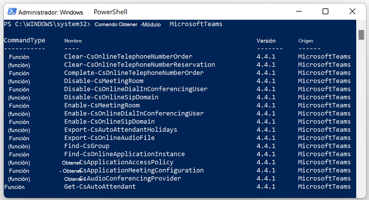 Pantalla de la ventana de PowerShell