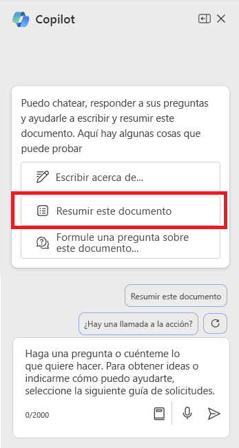 Captura de pantalla del panel de Copilot en Word al abrirse por primera vez.