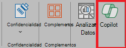 Captura de pantalla del icono de Copilot en la cinta de Excel.