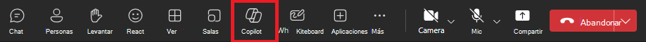 Captura de pantalla del icono de Copilot en una reunión de Teams.