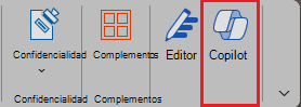 Captura de pantalla del icono de Copilot en la cinta de Opciones de Word.