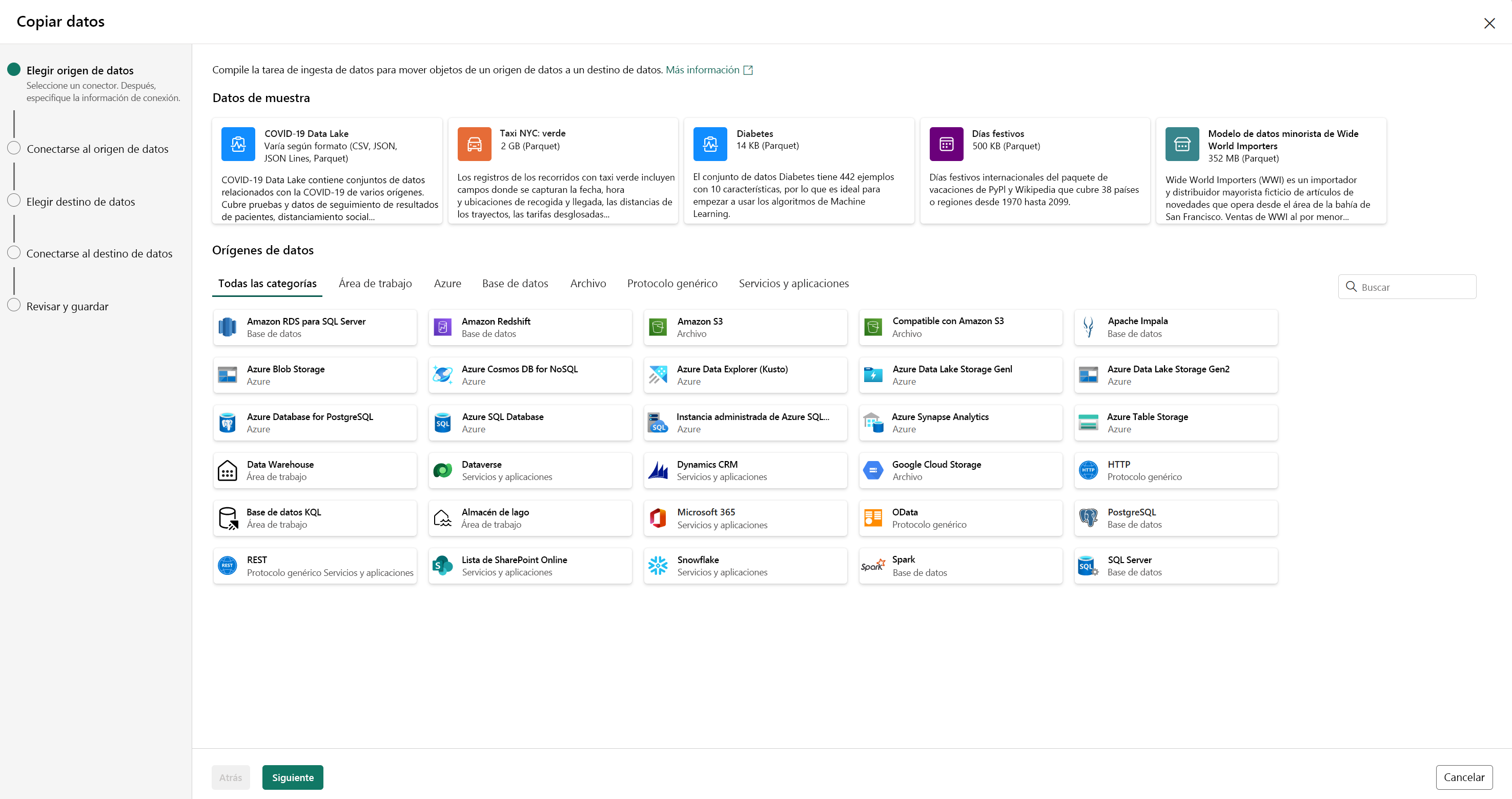 Captura de pantalla que muestra la herramienta Copiar datos en Microsoft Fabric.