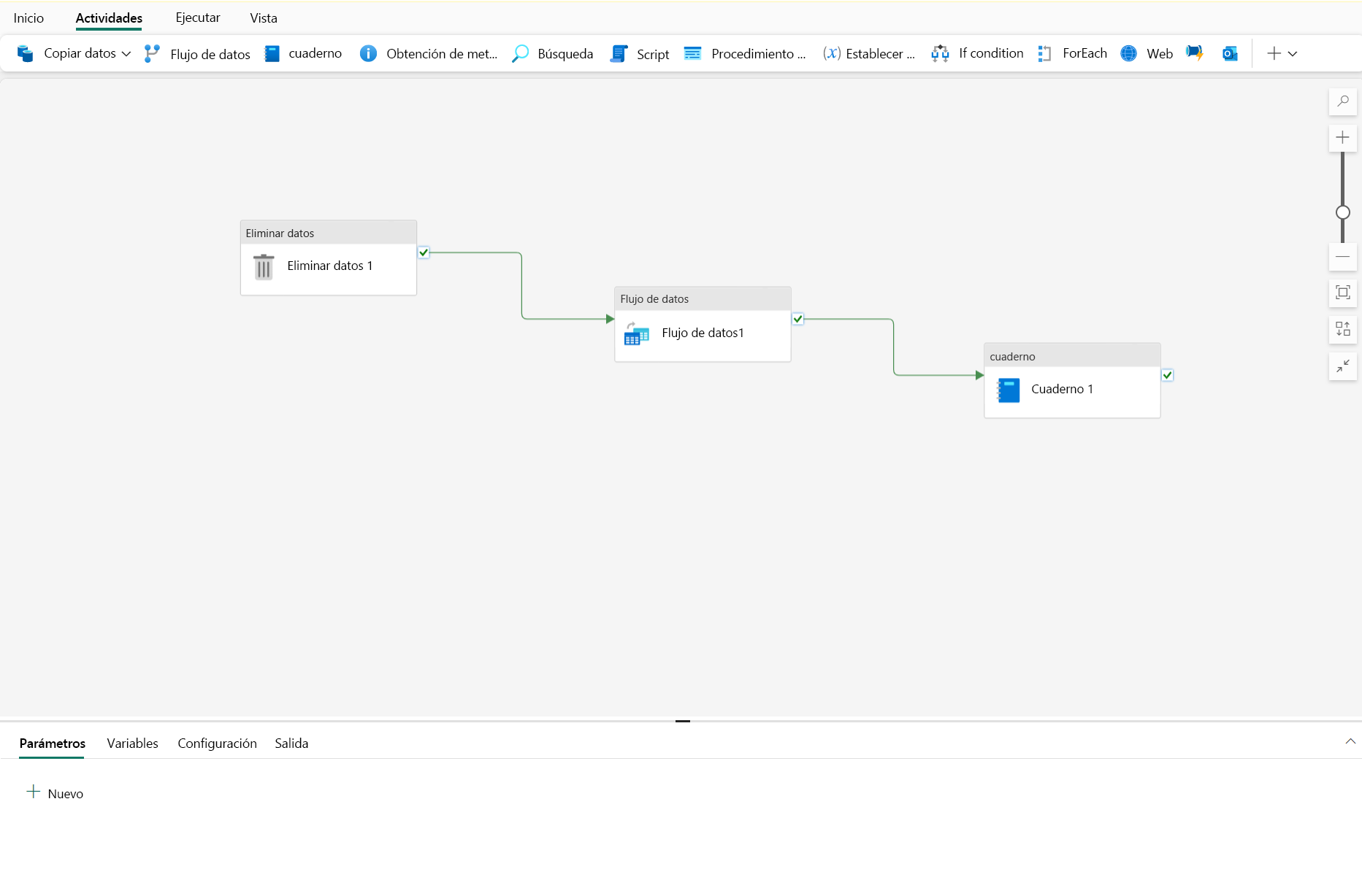 Captura de pantalla que muestra una canalización en Microsoft Fabric.