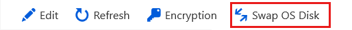 Captura de pantalla de la opción Swap O S Disk en el portal Azure.