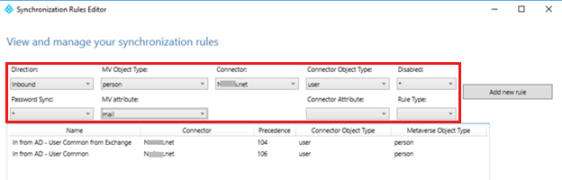 Screenshot of Synchronization Rules Editor in A D C S.