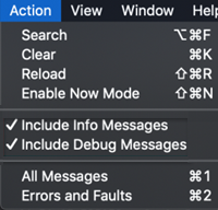 Captura de pantalla que muestra que se activan las opciones Incluir mensajes de información e Incluir mensajes de depuración.