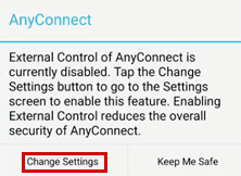 Captura de pantalla que muestra el botón Cambiar configuración.