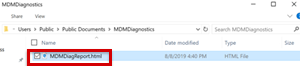 Captura de pantalla que muestra la carpeta MDMDiagnostics.