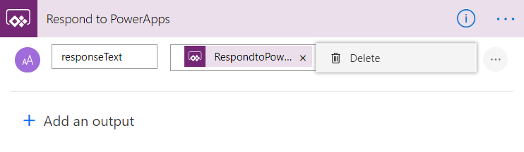 Captura de pantalla de la eliminación de una salida de una acción Responder a Power Apps.