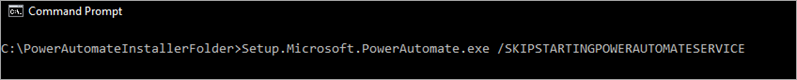 Captura de pantalla que muestra cómo evitar que el servicio Power Automate se inicie automáticamente mediante un comando .