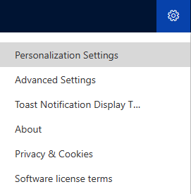 Captura de pantalla que muestra la opción Configuración de personalización.