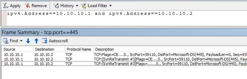 Captura de pantalla del resumen de fotogramas en Network Monitor.