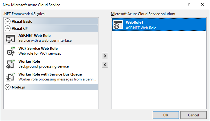 Seleccionar los nuevos roles de Azure Cloud Services (soporte extendido)