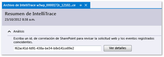 IntelliTrace log - Enter SharePoint correlation ID