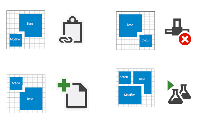 Pila de diseño para los iconos de 16 x 16