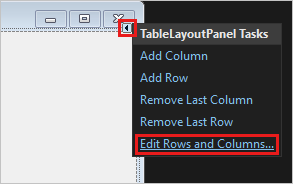 Captura de pantalla que muestra las tareas TableLayoutPanel.