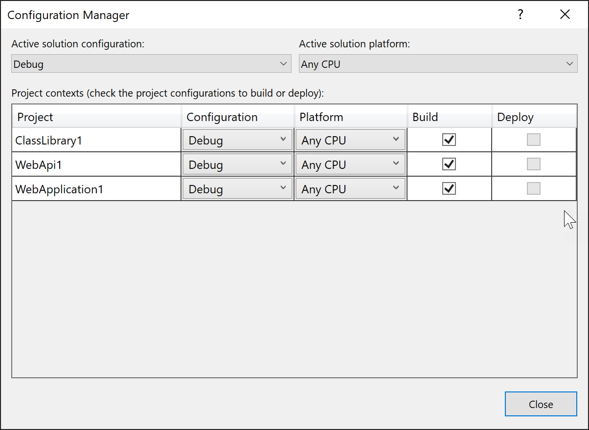 Captura de pantalla del cuadro de diálogo Configuration Manager.