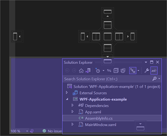 Captura de pantalla de lo que aparece en el IDE cuando desea acoplar Explorador de soluciones en una nueva posición.