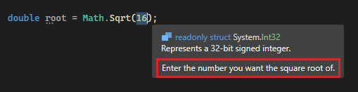 Información sobre herramientas de parámetro de reemplazo de fragmento de código en Visual Studio