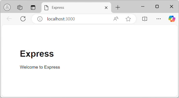 Captura de pantalla que muestra la aplicación Express en ejecución en el explorador.