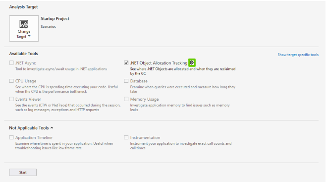 Captura de pantalla de la configuración de la herramienta de asignación de Dotnet.