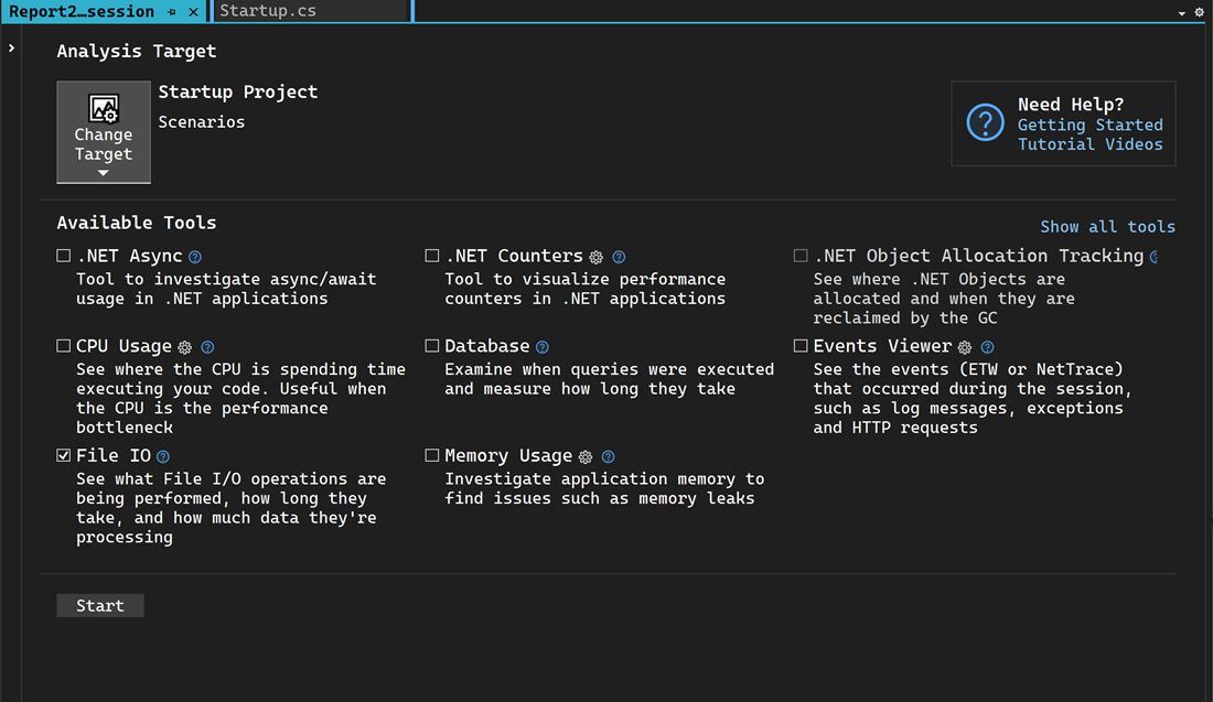 Screenshot showing File IO tool selected.