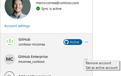 Configuración de la cuenta activa de GitHub