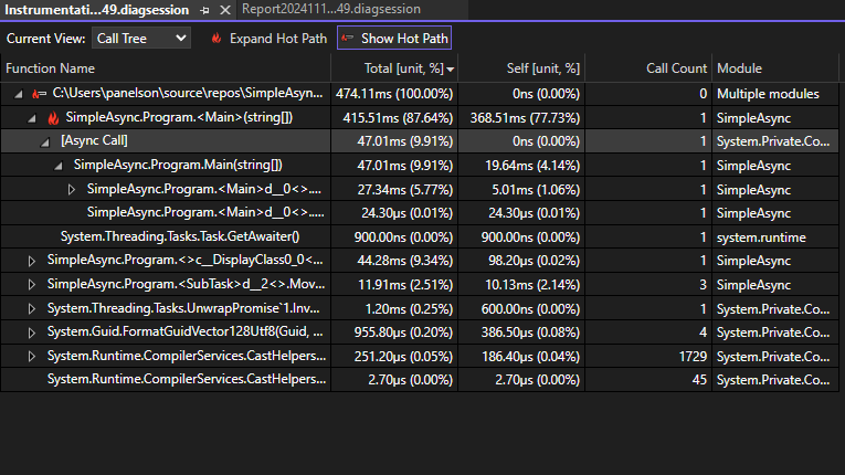 Pilas Asincrónicas Unificadas de Profiler