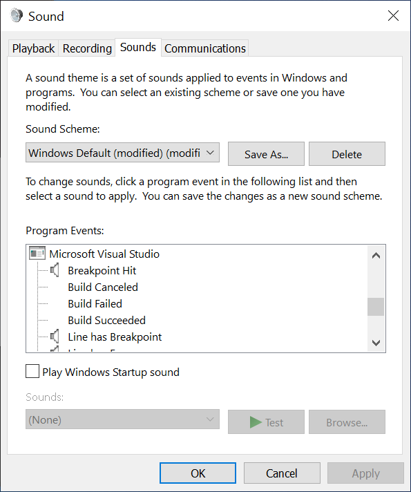 Panel de control de sonido en Windows