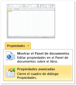 Propiedades avanzadas en Excel.