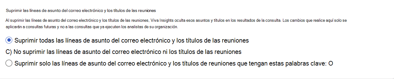 Captura de pantalla que muestra la sección de supresión de palabras clave de la página Configuración de privacidad.