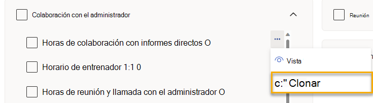 Captura de pantalla que muestra el menú contextual Acciones con la opción Clonar resaltada