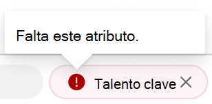 Captura de pantalla de un error rojo en una etiqueta de atributo.