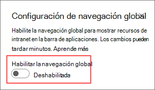 Recorte de pantalla de dónde habilitar la opción de navegación global en el panel de configuración.