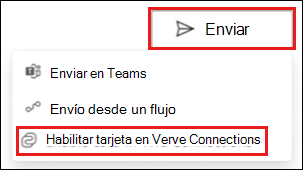 Captura de pantalla que resalta las opciones para enviar y habilitar la tarjeta en Viva Connections desde la cuenta de Power Apps.