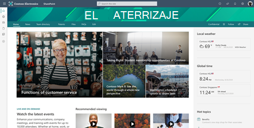 Captura de pantalla de un sitio principal de SharePoint