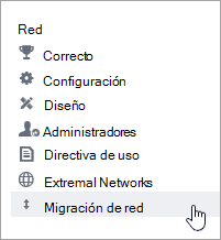 Elemento de menú Migración de red para los administradores de Viva Engage.