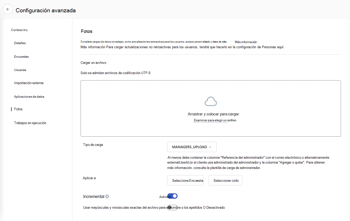 Captura de pantalla de la característica Cargas de configuración avanzada.