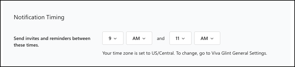 Captura de pantalla de la sección Tiempo de notificaciones en Configuración de comunicaciones.