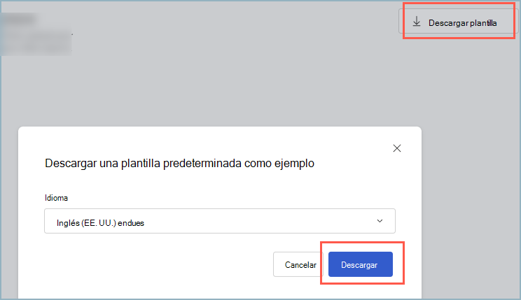 Captura de pantalla del cuadro de diálogo Descargar una plantilla predeterminada como ejemplo.